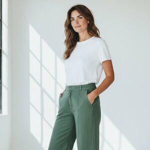 YFB Young Fabulous & Broke Mavis Pant Green Wide Leg Utility Linen Blend M